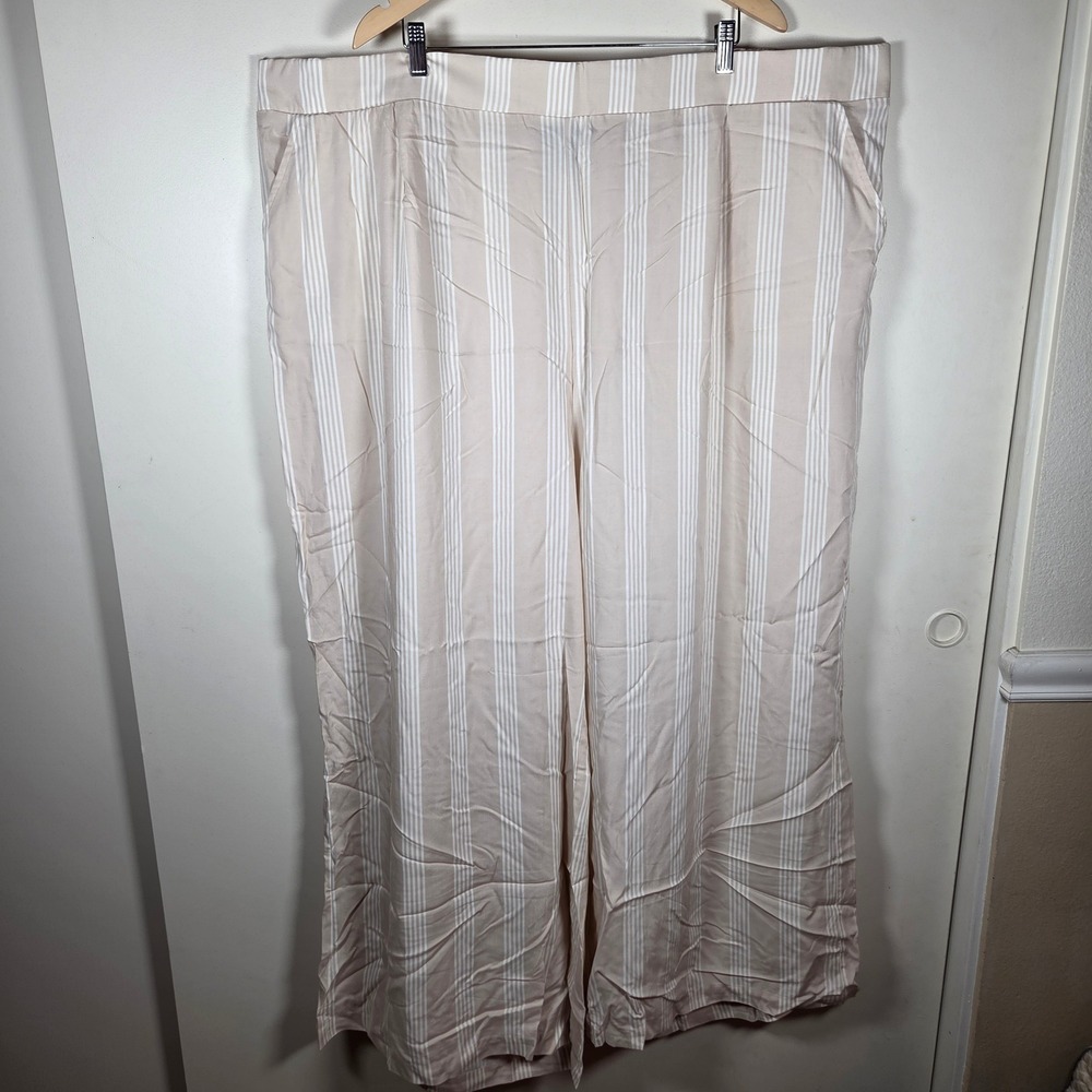 Torrid Wide Leg Pants Womens 6 Beige Striped High Rise Pull On Casual Beachy
